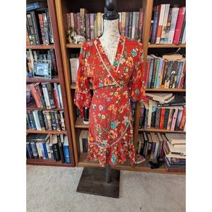 Anthropologie Farm Rio Kenzie Floral Print Wrap Kimono Dress Size Small Petite